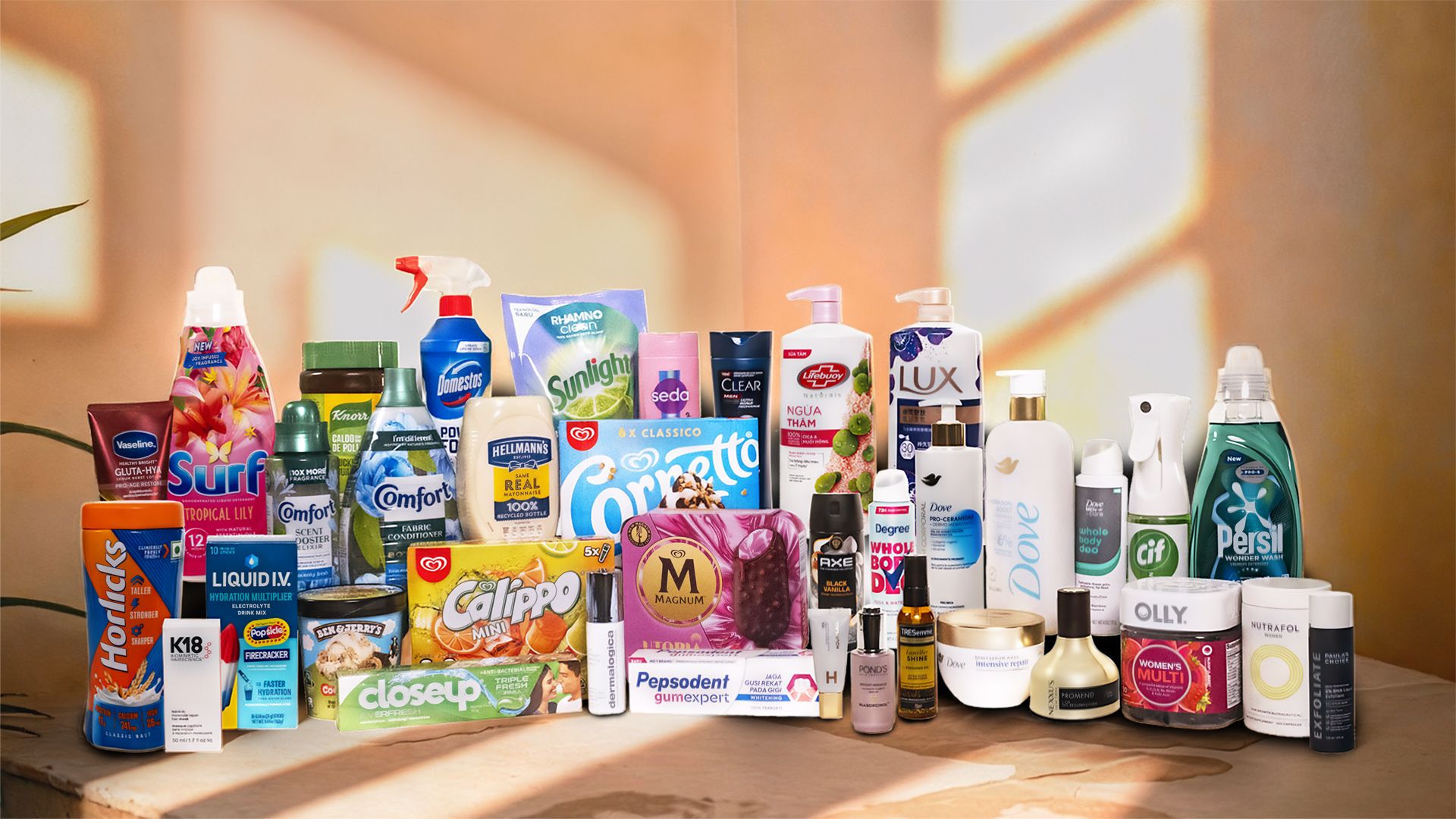 รายชื่อแบรนด์ทรงพลังของยูนิลีเวอร์ ได้แก่ Dove, Liquid I.V., Degree, Vaseline, Persil, Cif, Hellmann’s, Knorr, Magnum และ Wall’s
